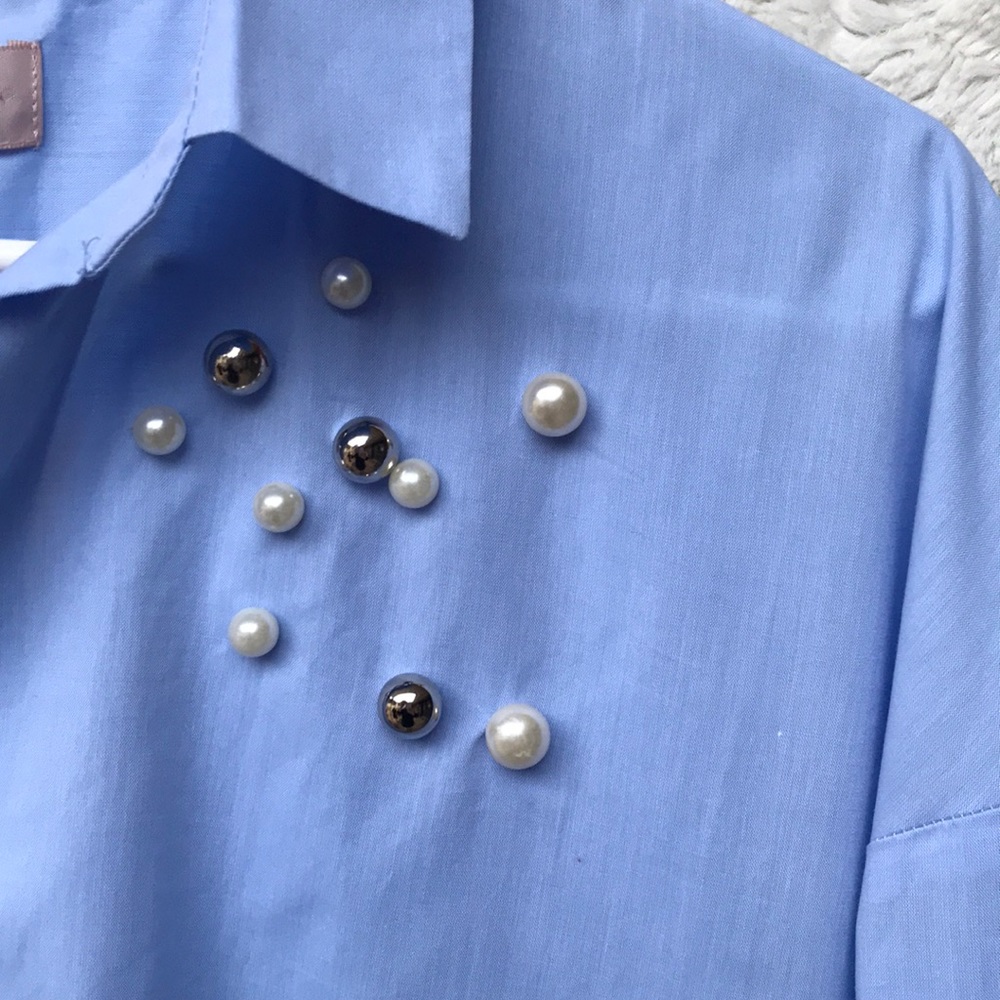 NWT Philosophy Blue Bead Embellished Tunic SzSM - Picture 3 of 8